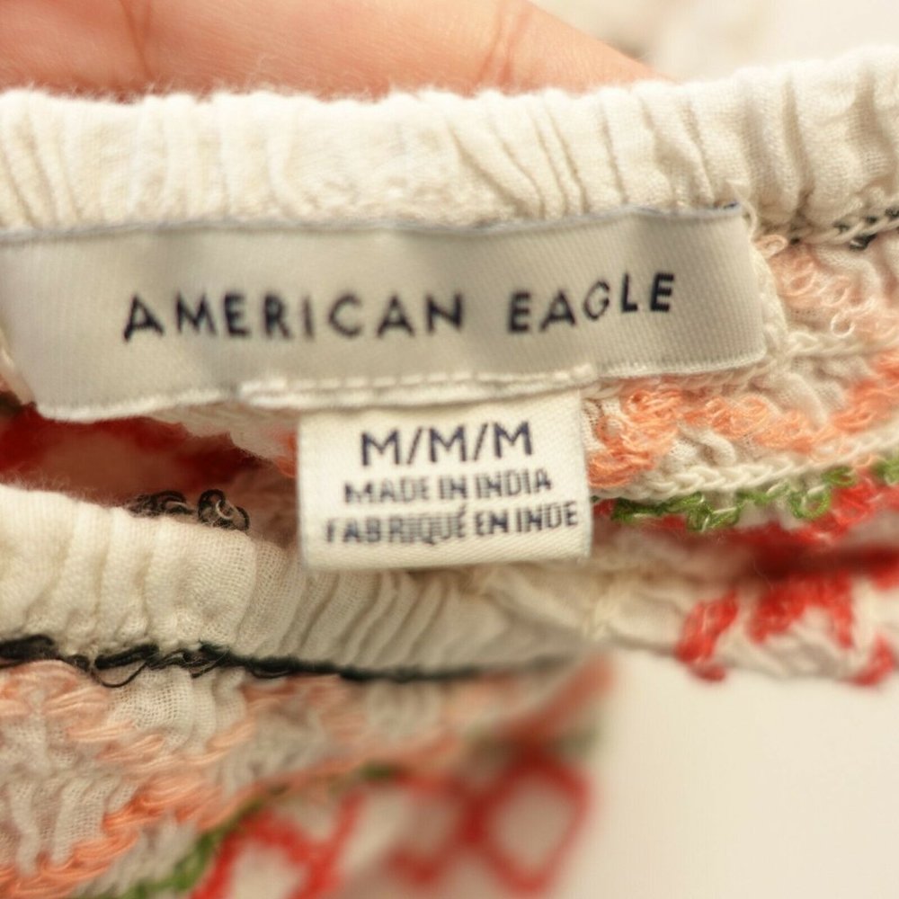 AE AMERICAN EAGLE OUTFITTERS Ivory White Crop Top MEDIUM Halter Smocked - Picture 2 of 9